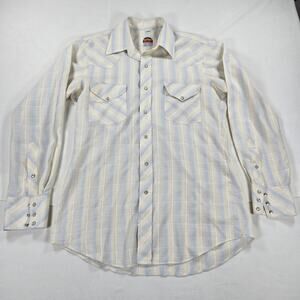 Miller Western Wear Denver Cream Plaid Pearl Snap Long Sleeve Men's Size 15 1/2